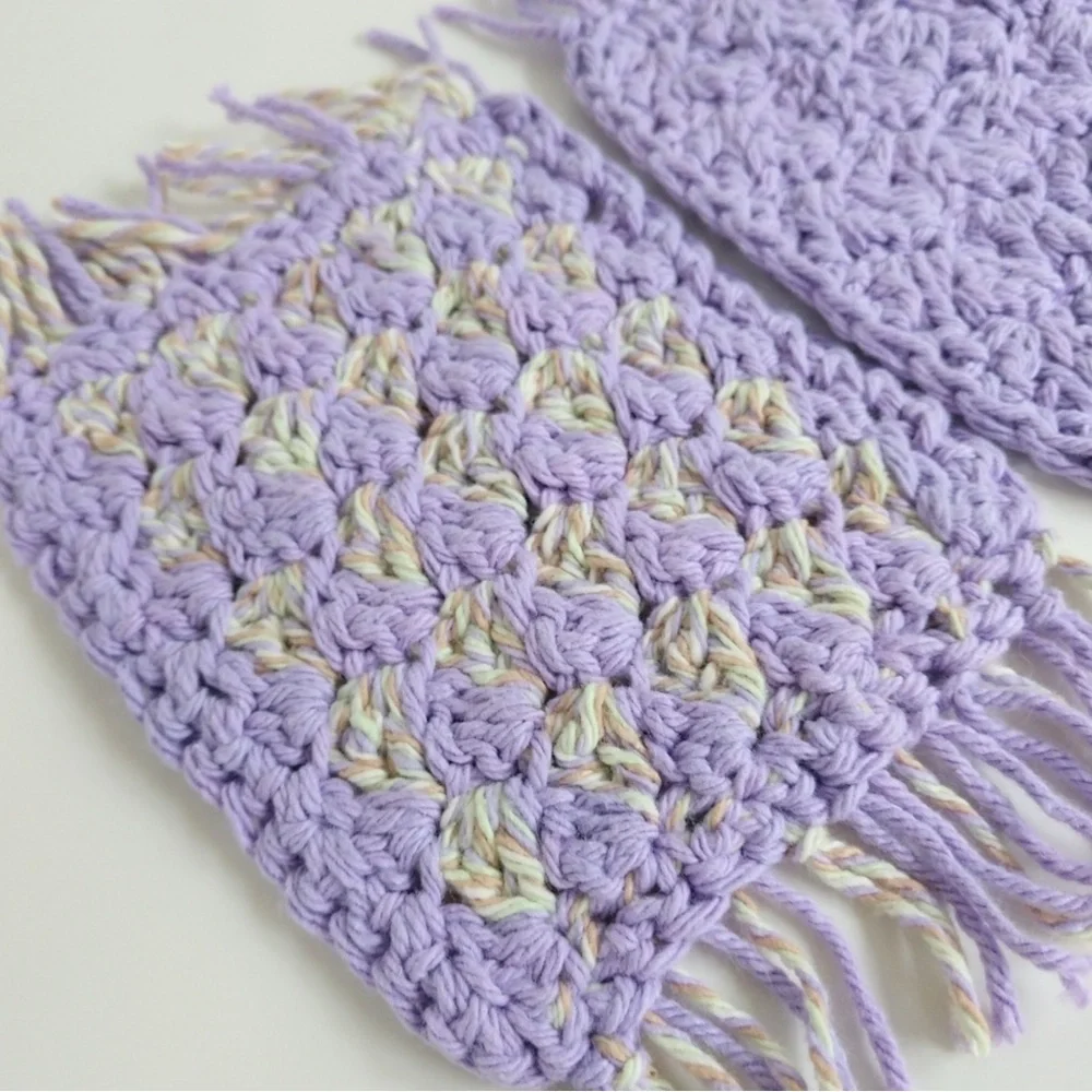 Coaster Set Hand Crafted Crochet Purple Lavender Gray Cotton